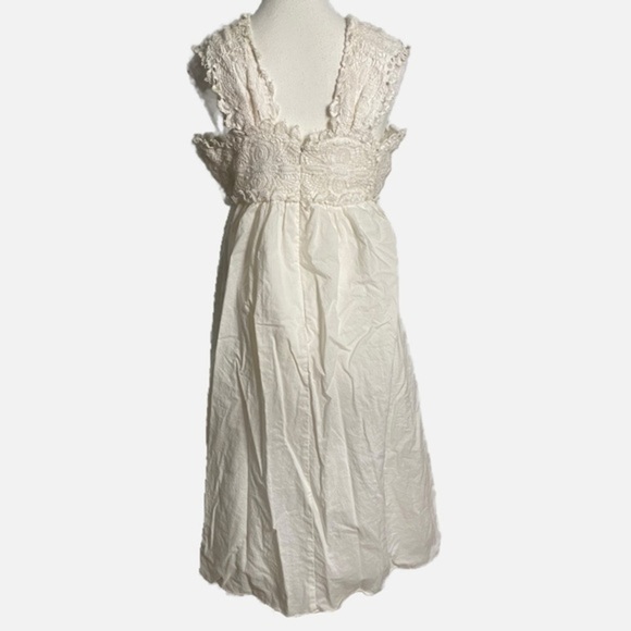 Adrianna Papell Cream Cotton Midi Dress with Lace Detail on Top - Picture 2 of 14